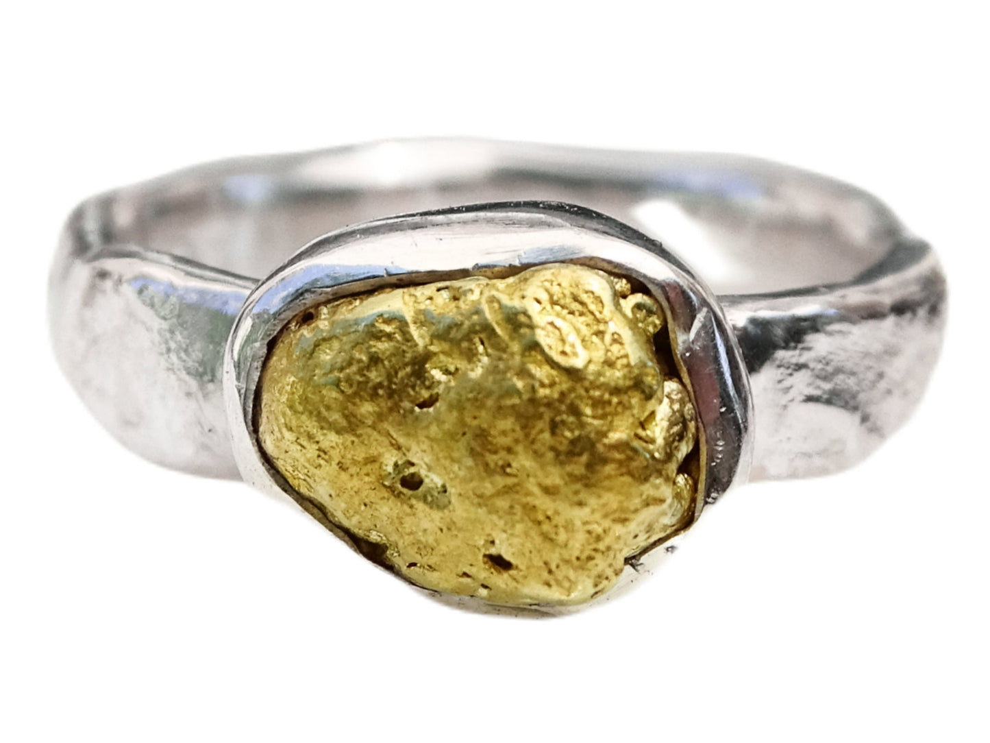 gold nugget ring fine silver band