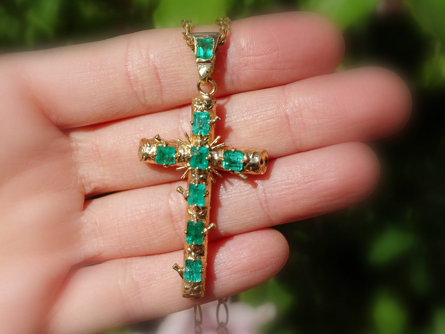 Emerald cross pendant