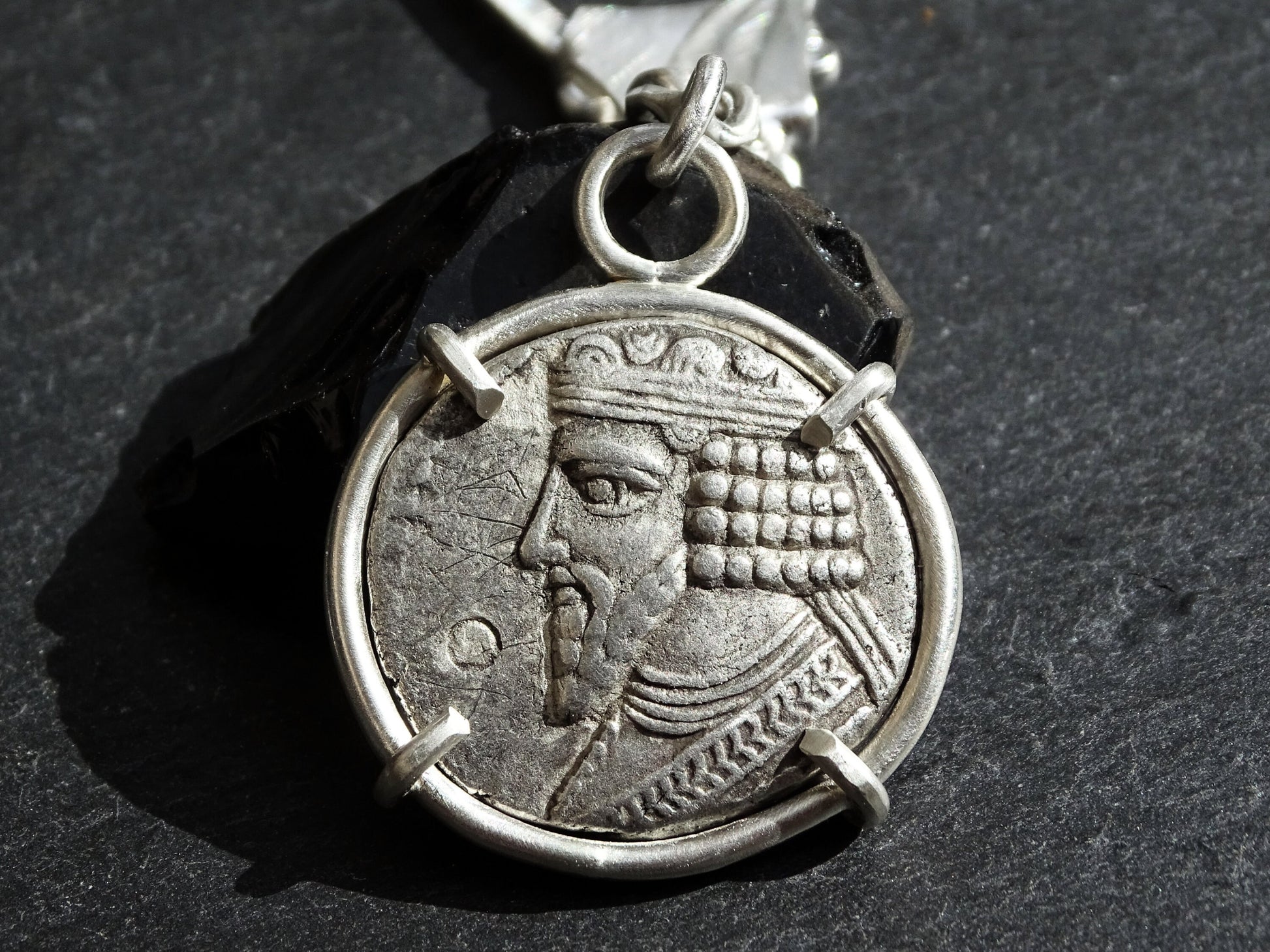 sterling silver keychain with ancient Parthia coin