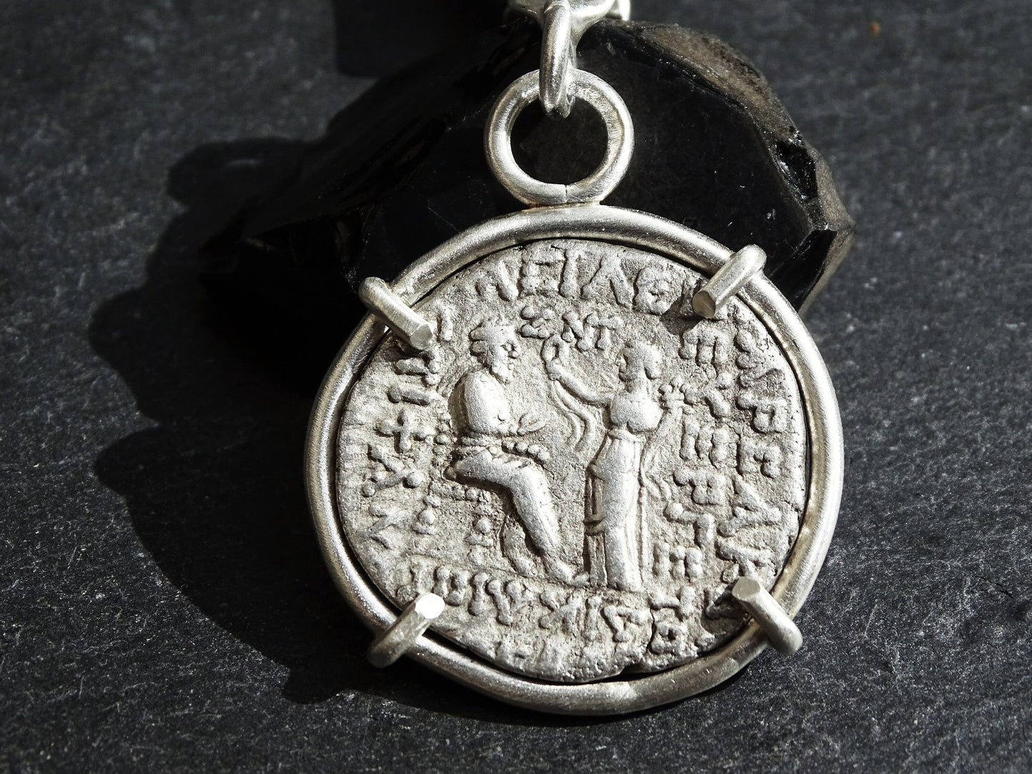 sterling silver keychain with ancient Parthia coin