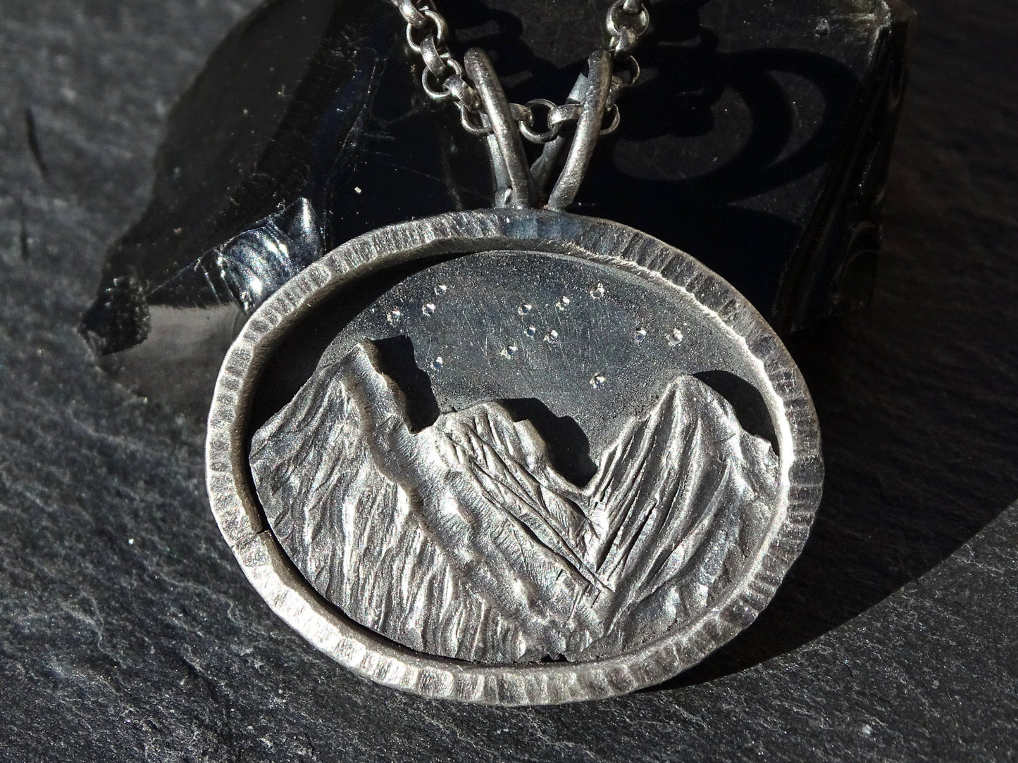 good luck charm necklace silver mountain range pendant