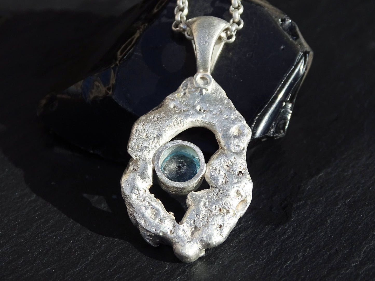 handmade silver blue topaz pendant