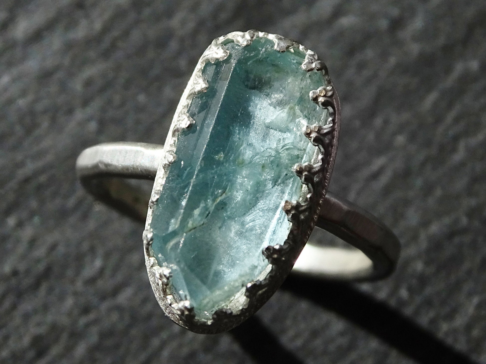 raw aquamarine ring silver, aquamarine engagement ring