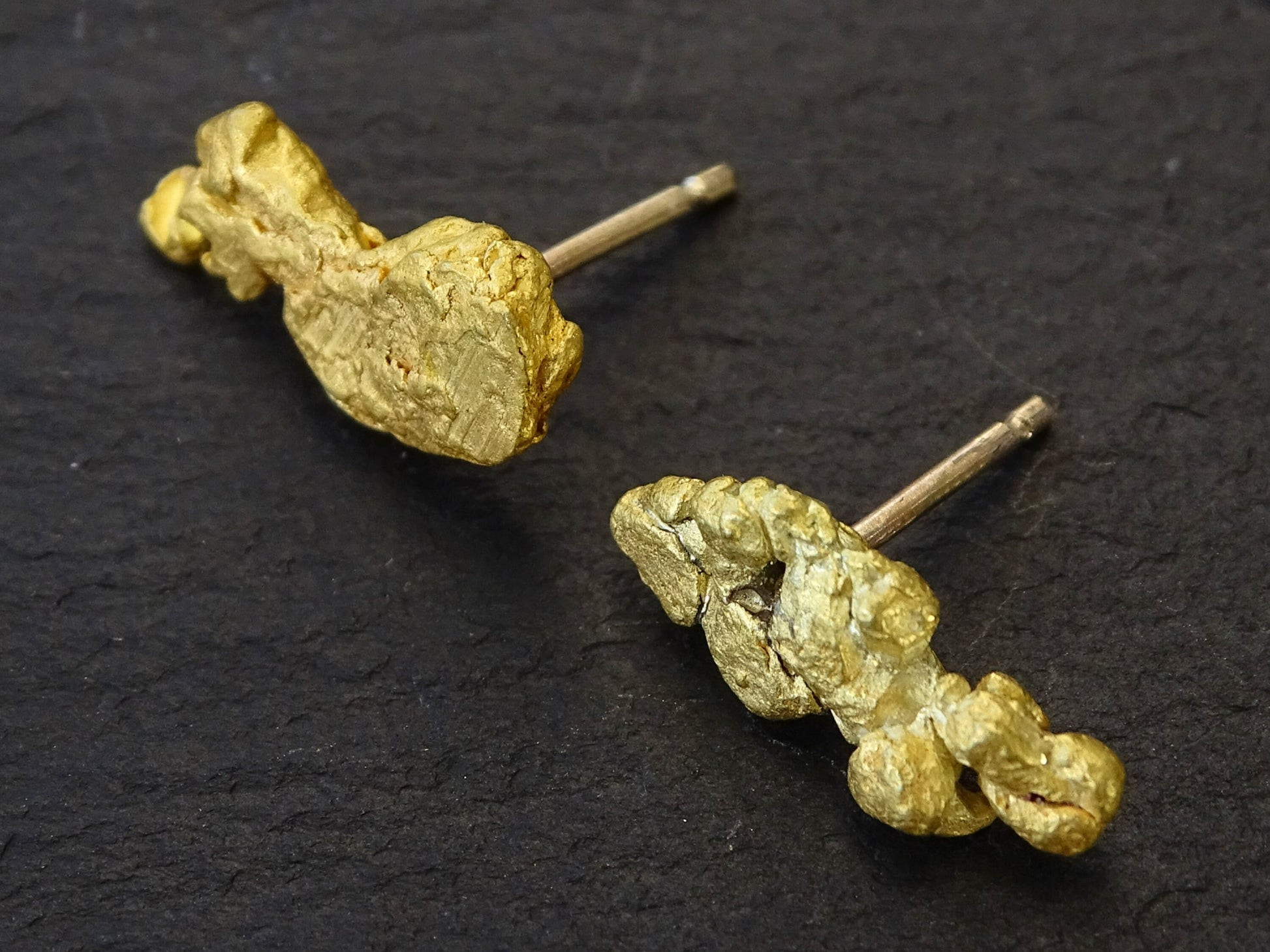 real Alaska gold nugget earrings - gold nugget studs for everyday - CrazyAss Jewelry Designs