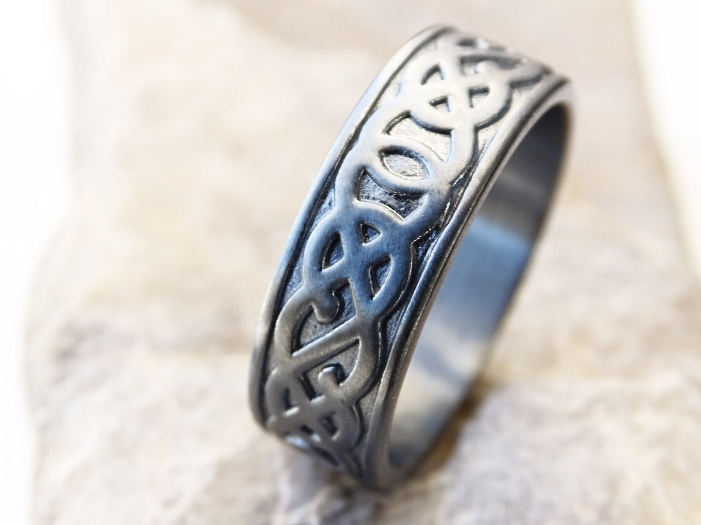 black viking silver ring, celtic knot ring black silver, knot ring celtic eternity ring silver, viking mens ring, viking wedding band silver - CrazyAss Jewelry Designs