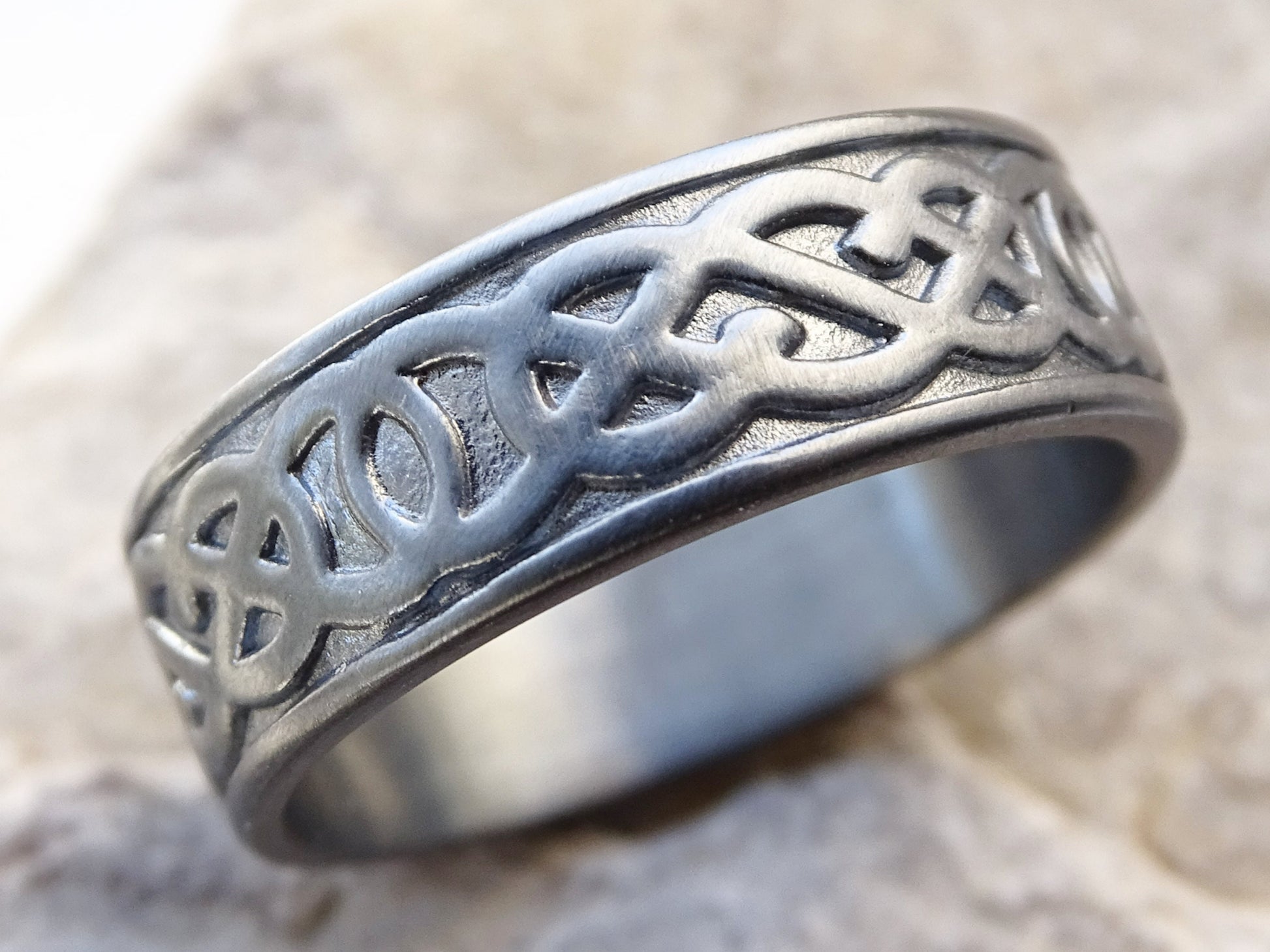 black viking silver ring, celtic knot ring black silver, knot ring celtic eternity ring silver, viking mens ring, viking wedding band silver - CrazyAss Jewelry Designs