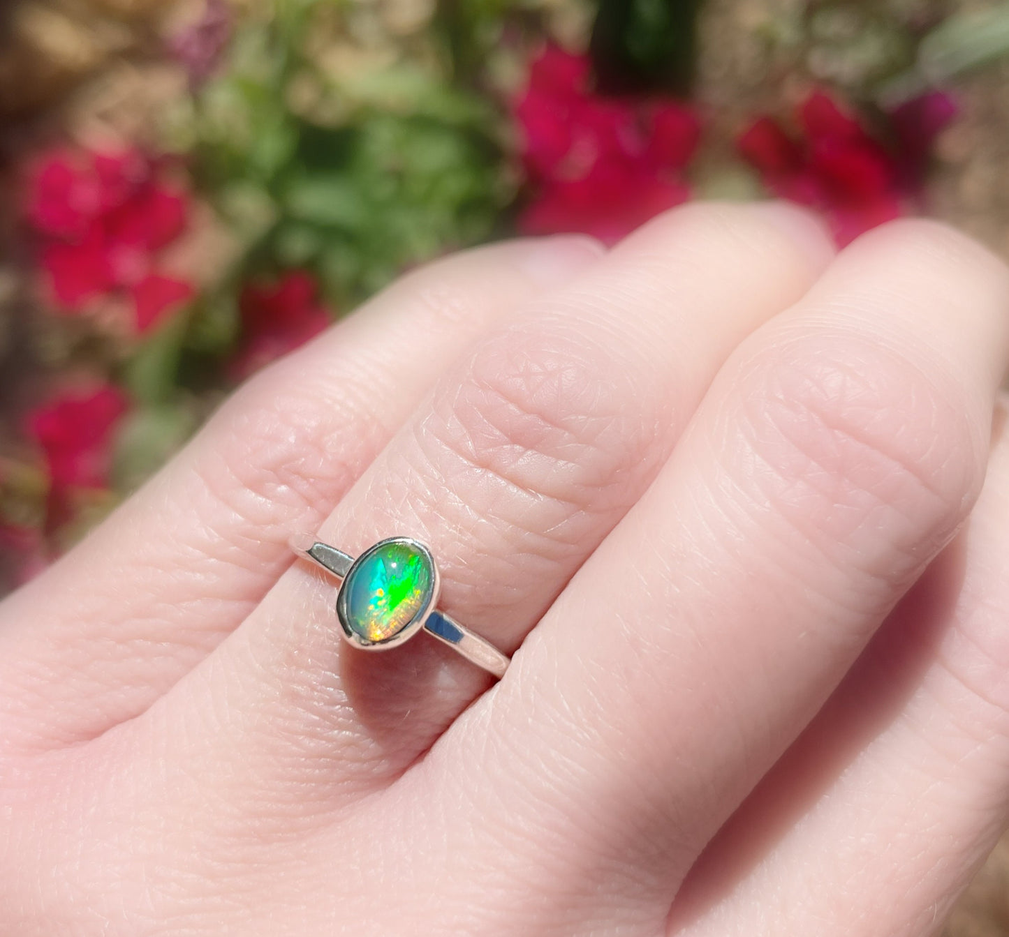 opal engagement ring, delicate opal ring silver, hammered silver ring opal, unique wedding ring, fine opal ring, ethiopian opal wedding band - CrazyAss Jewelry Designs