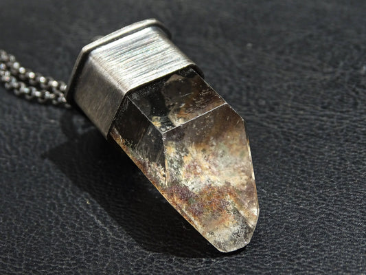 faceted garden quartz pendant, inclusion quartz crystal necklace, uncut crystal pendant, lodolite crystal jewelry, unique men's jewelry - CrazyAss Jewelry Designs