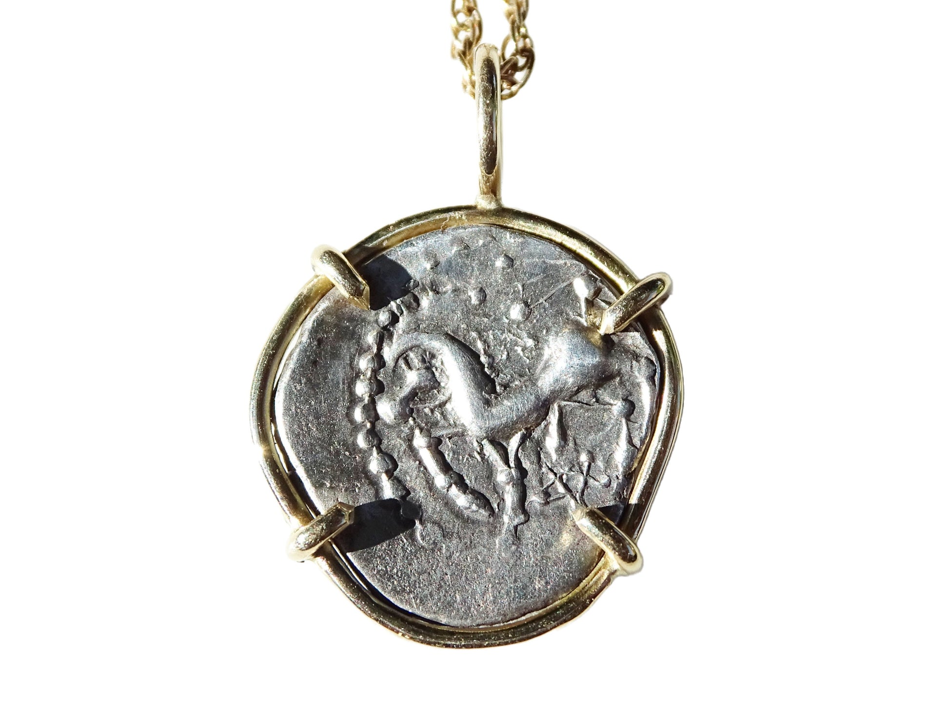 real Bituriges Cubi celtic silver coin pendant in 14k gold - coin of your choice - CrazyAss Jewelry Designs