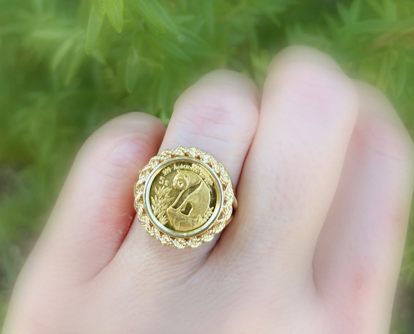 Panda gold coin ring