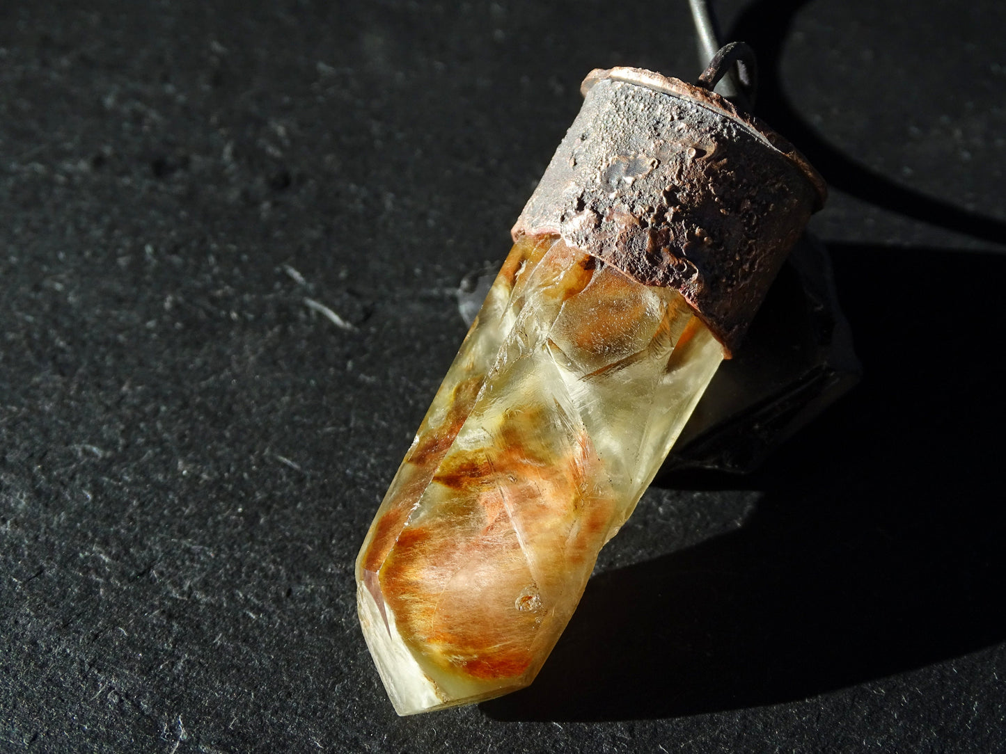 large amphibole quartz pendant, angel phantom quartz necklace, inclusion quarz pendant, big gemstone necklace, unique gift for men - CrazyAss Jewelry Designs