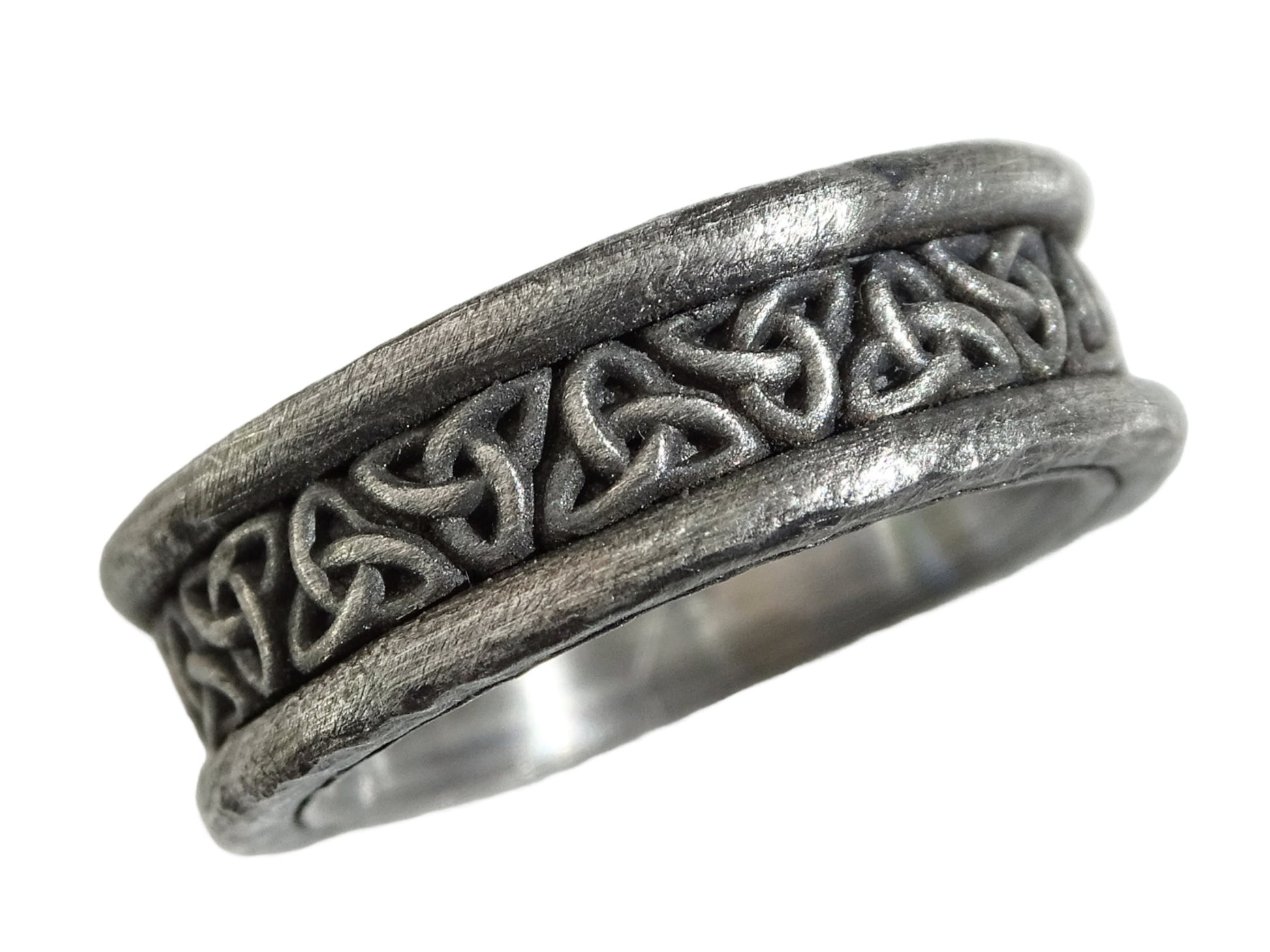 unique celtic knot black sterling silver ring, men's rustic wedding band - CrazyAss Jewelry Designs