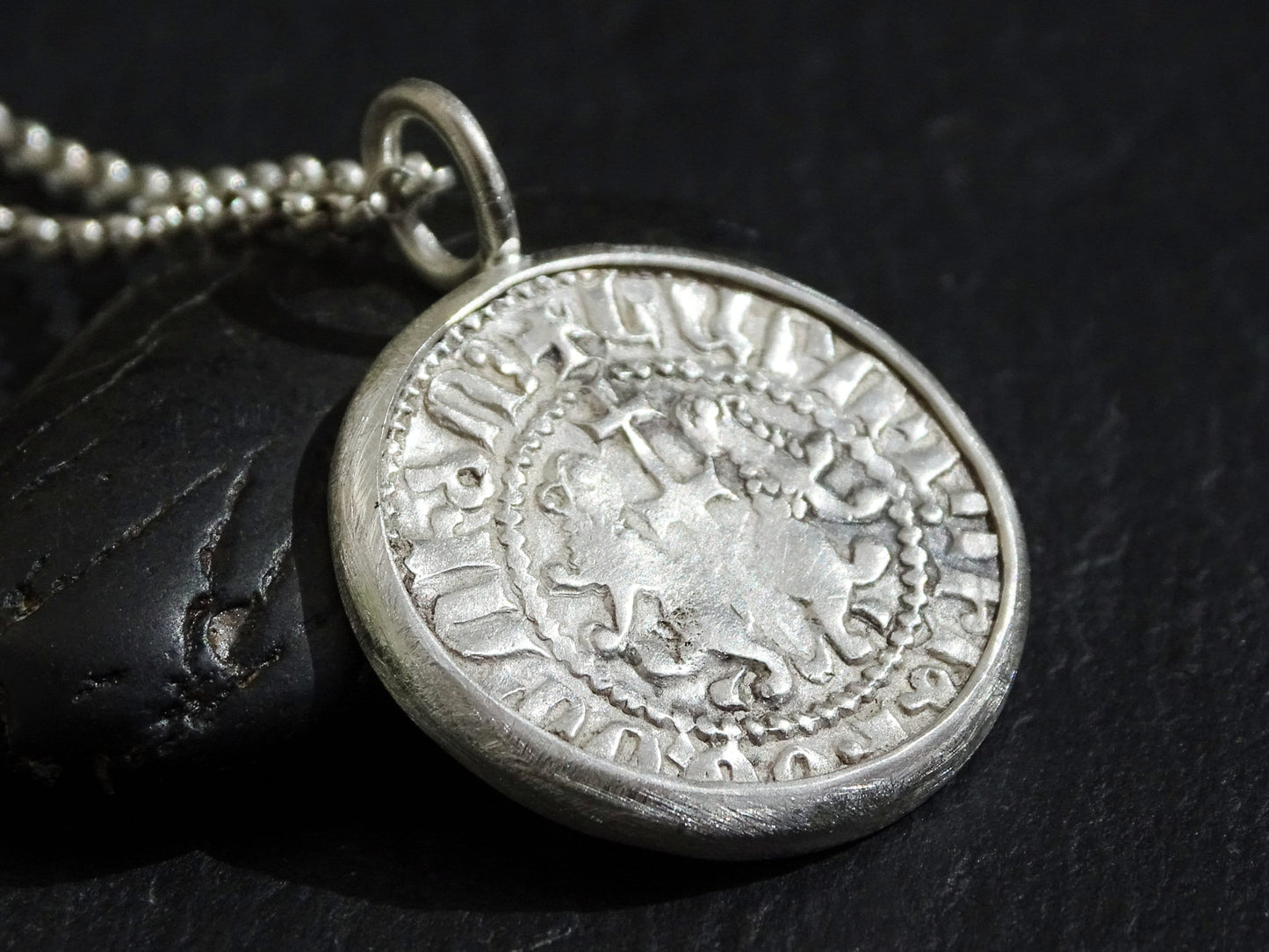 big Templar silver coin necklace