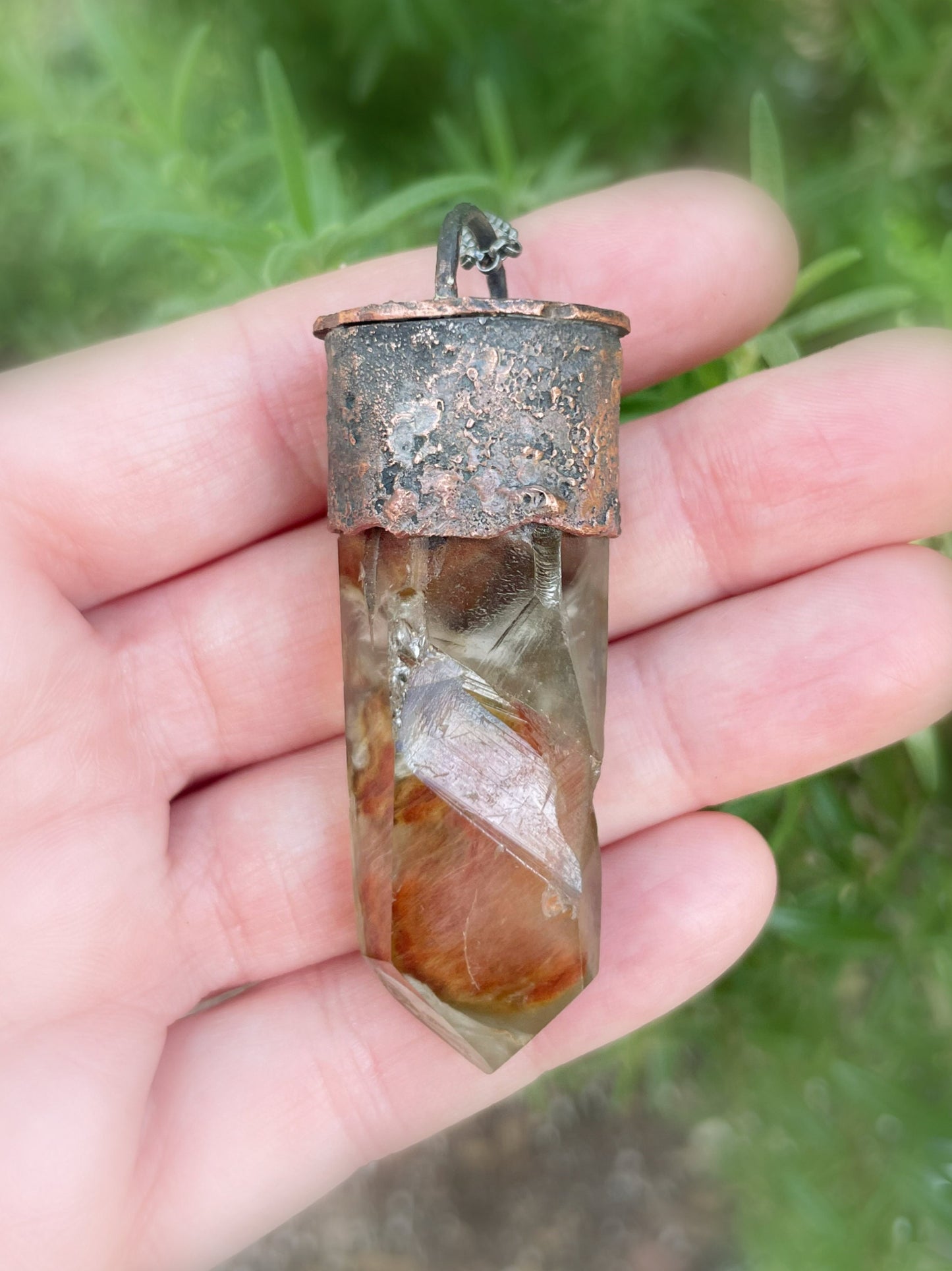 large amphibole quartz pendant, angel phantom quartz necklace, inclusion quarz pendant, big gemstone necklace, unique gift for men - CrazyAss Jewelry Designs