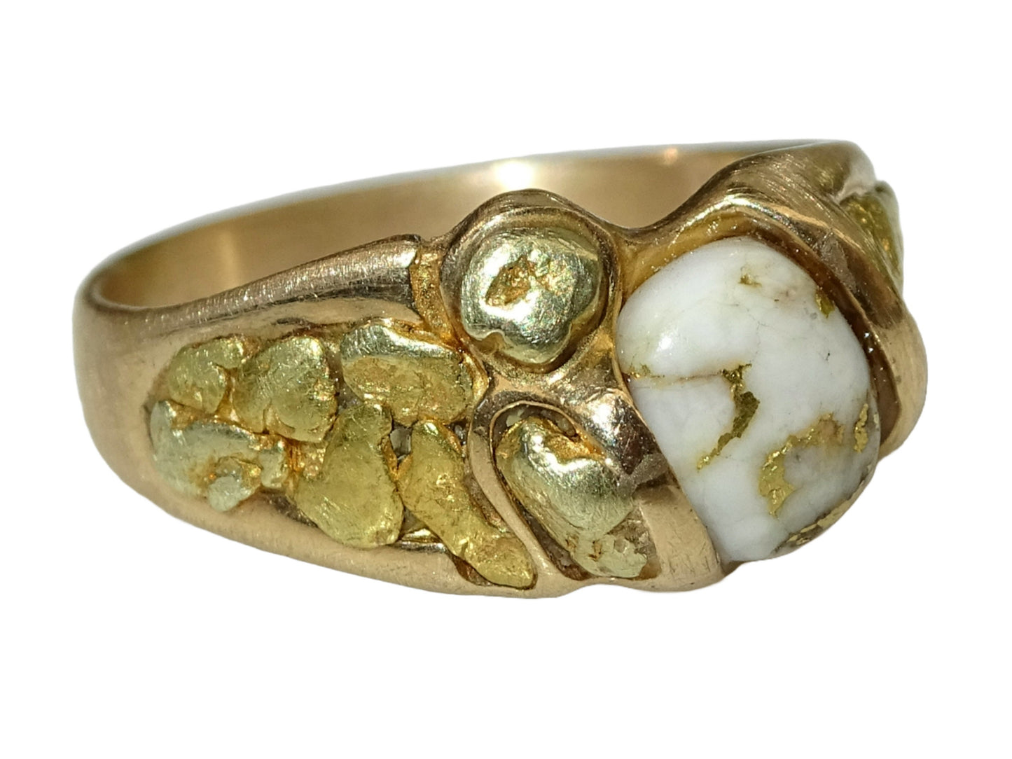 gold nugget ring, gold in quartz cabochon