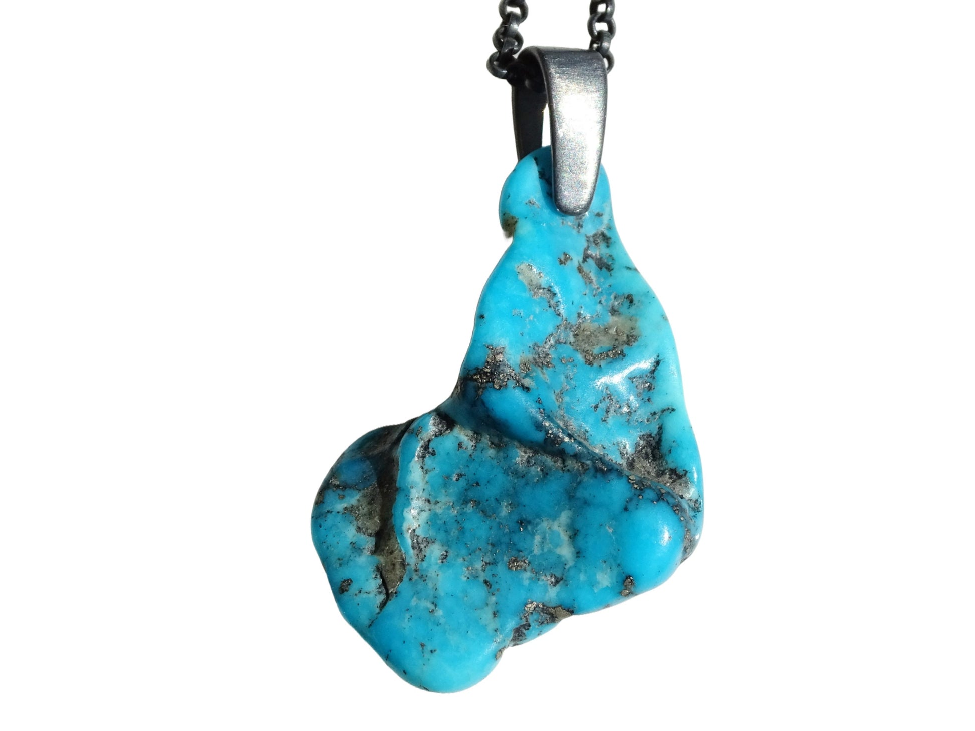 real Bisbee turquoise nugget pendant, rare turquoise pyrite pendant black silver, raw turquoise men's necklace, unique gift for him - CrazyAss Jewelry Designs