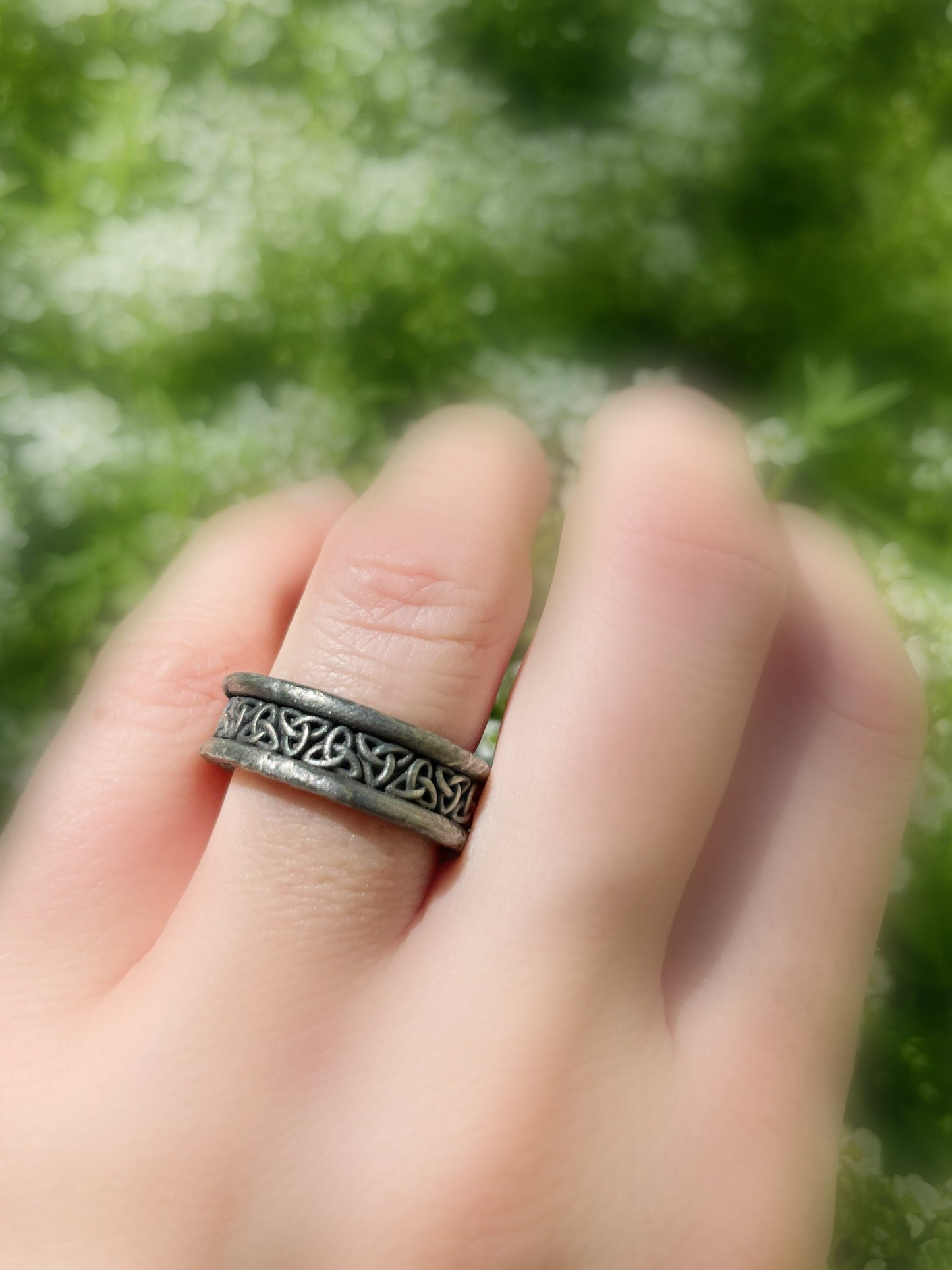 unique celtic knot black sterling silver ring, men's rustic wedding band - CrazyAss Jewelry Designs