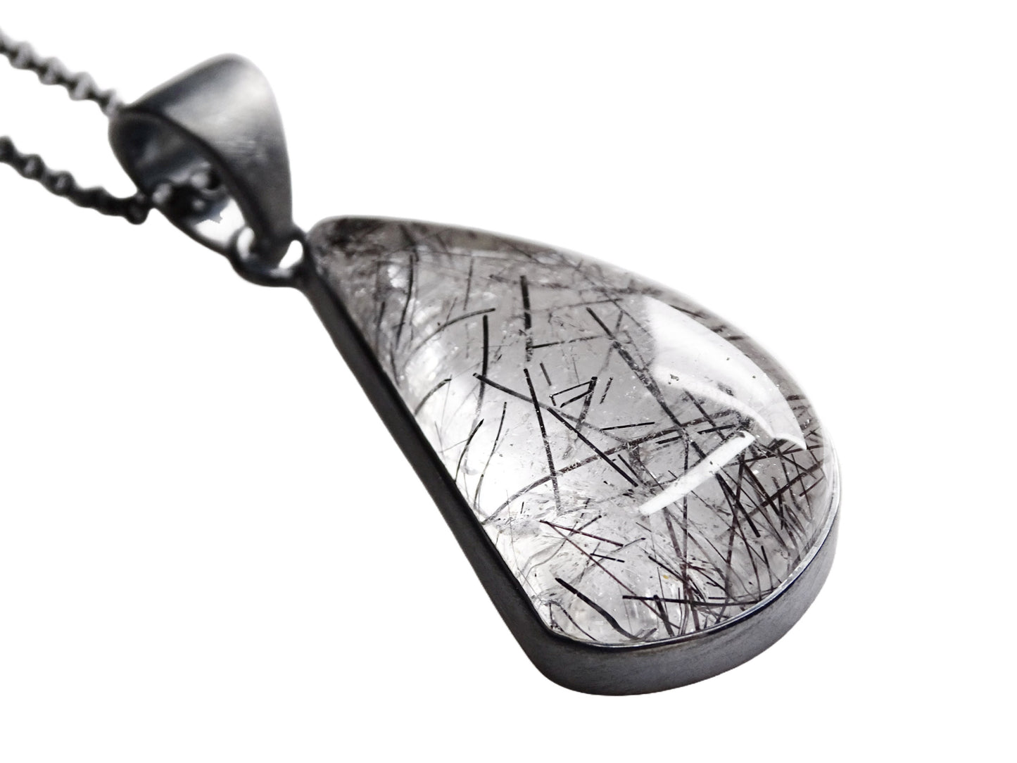 black silver tourmaline quartz pendant, quartz crystal pendant, tourmaline crystal necklace, mens crystal pendant unique gift for her - CrazyAss Jewelry Designs
