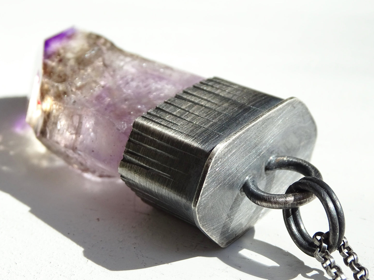 large amethyst pendant, dark sterling silver