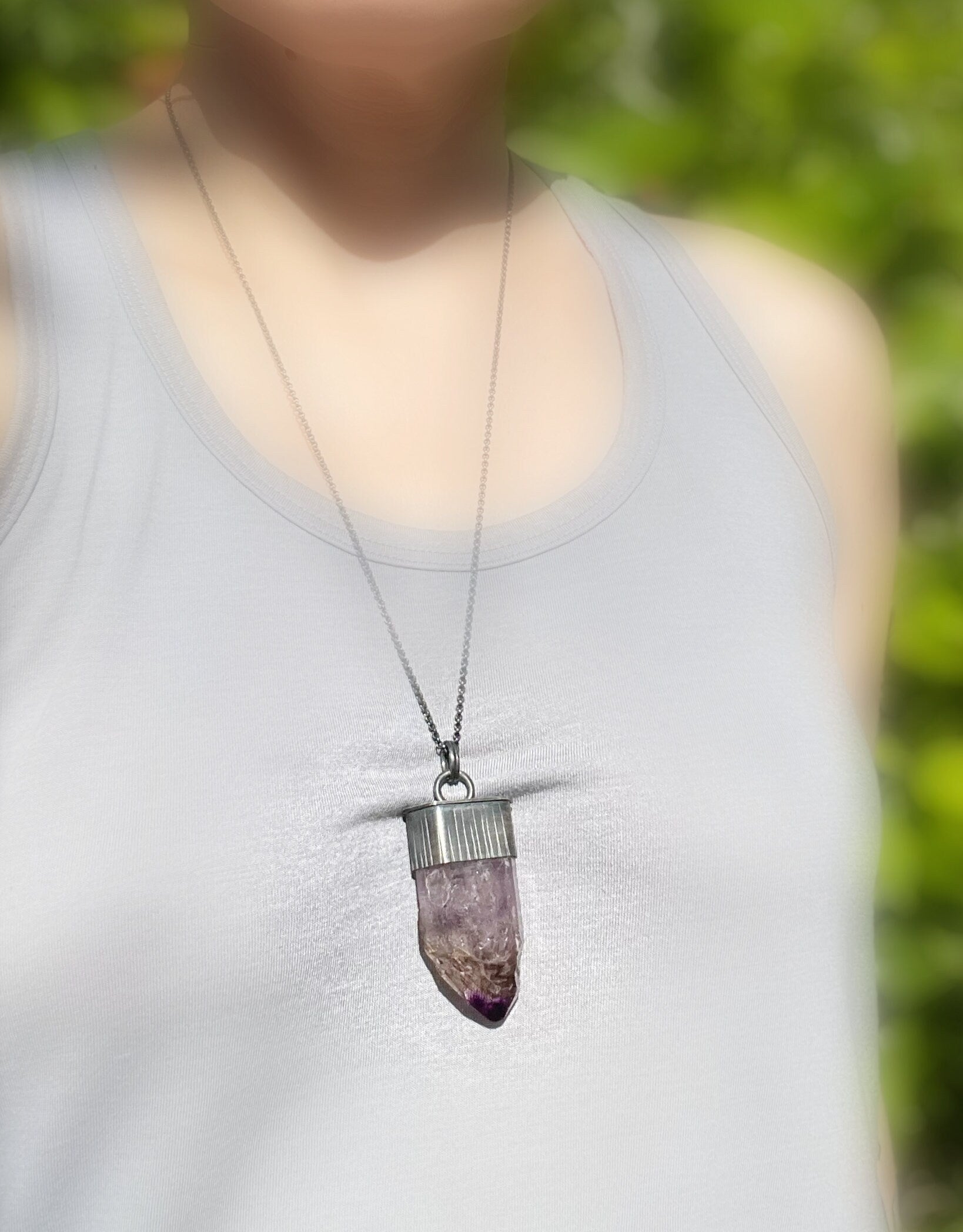 large amethyst pendant, crystal necklace