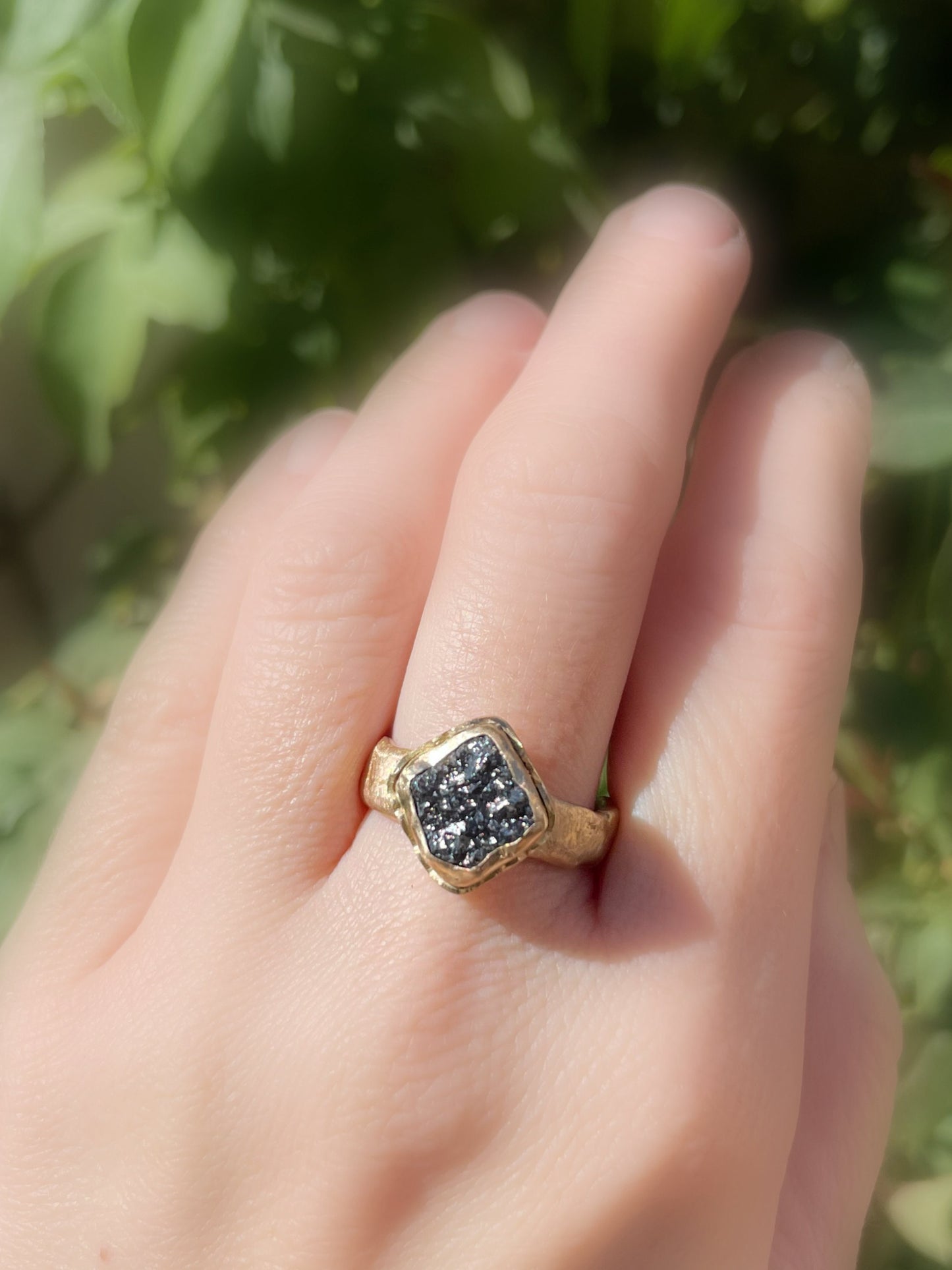 gold diamond ring, raw black diamond ring