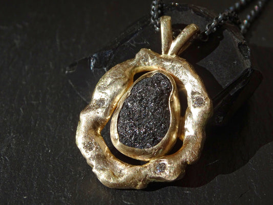 large raw black diamond pendant in 14k gold - CrazyAss Jewelry Designs