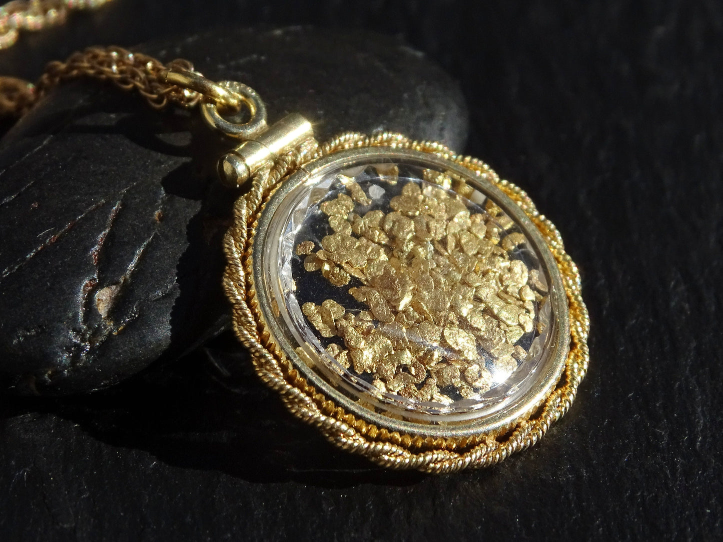 gold nugget locket pendant, real gold nugget necklace, Alaska gold nugget jewelry stacking necklace gold, unique anniversary gift for her - CrazyAss Jewelry Designs