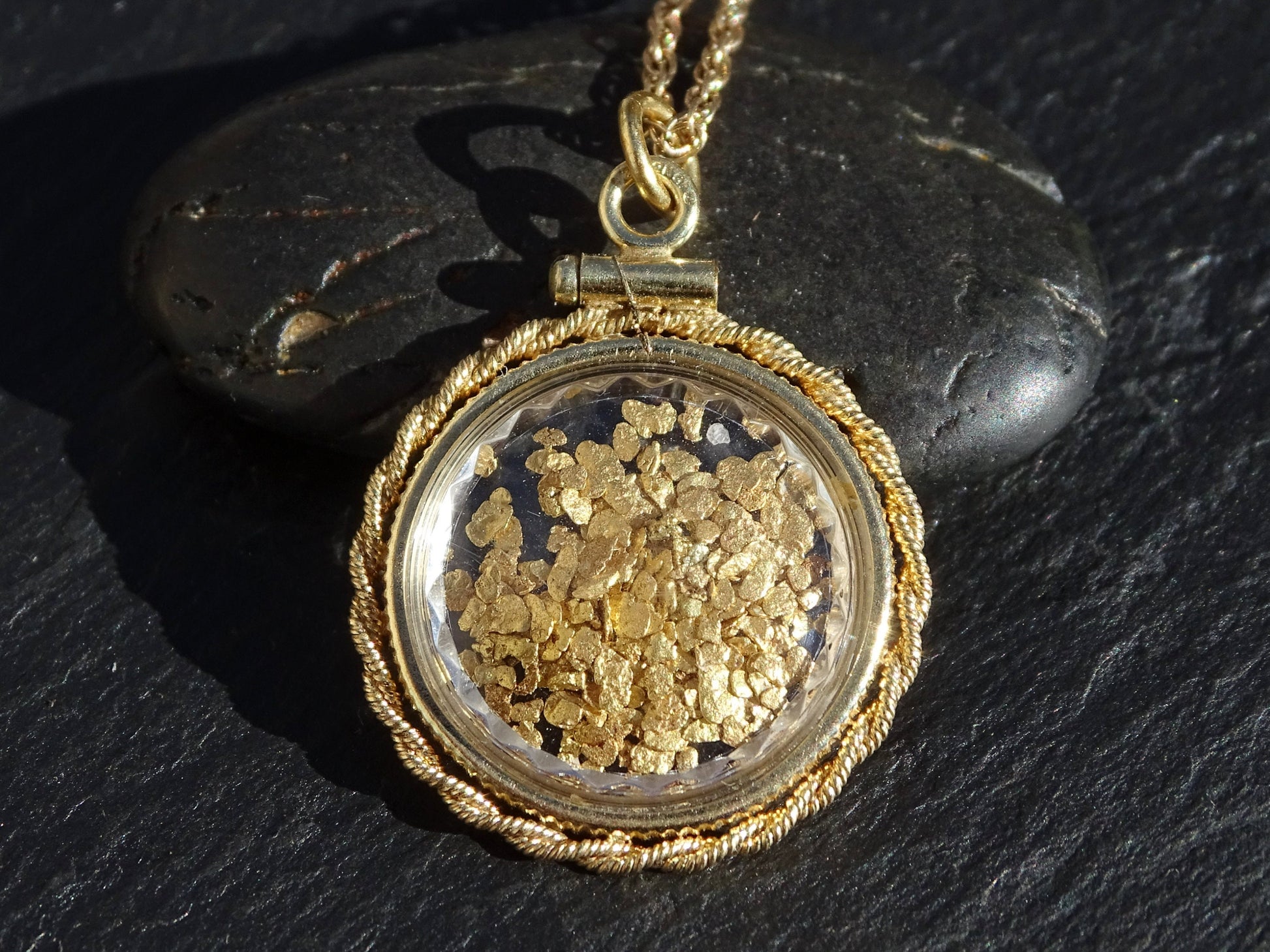 gold nugget locket pendant, real gold nugget necklace, Alaska gold nugget jewelry stacking necklace gold, unique anniversary gift for her - CrazyAss Jewelry Designs