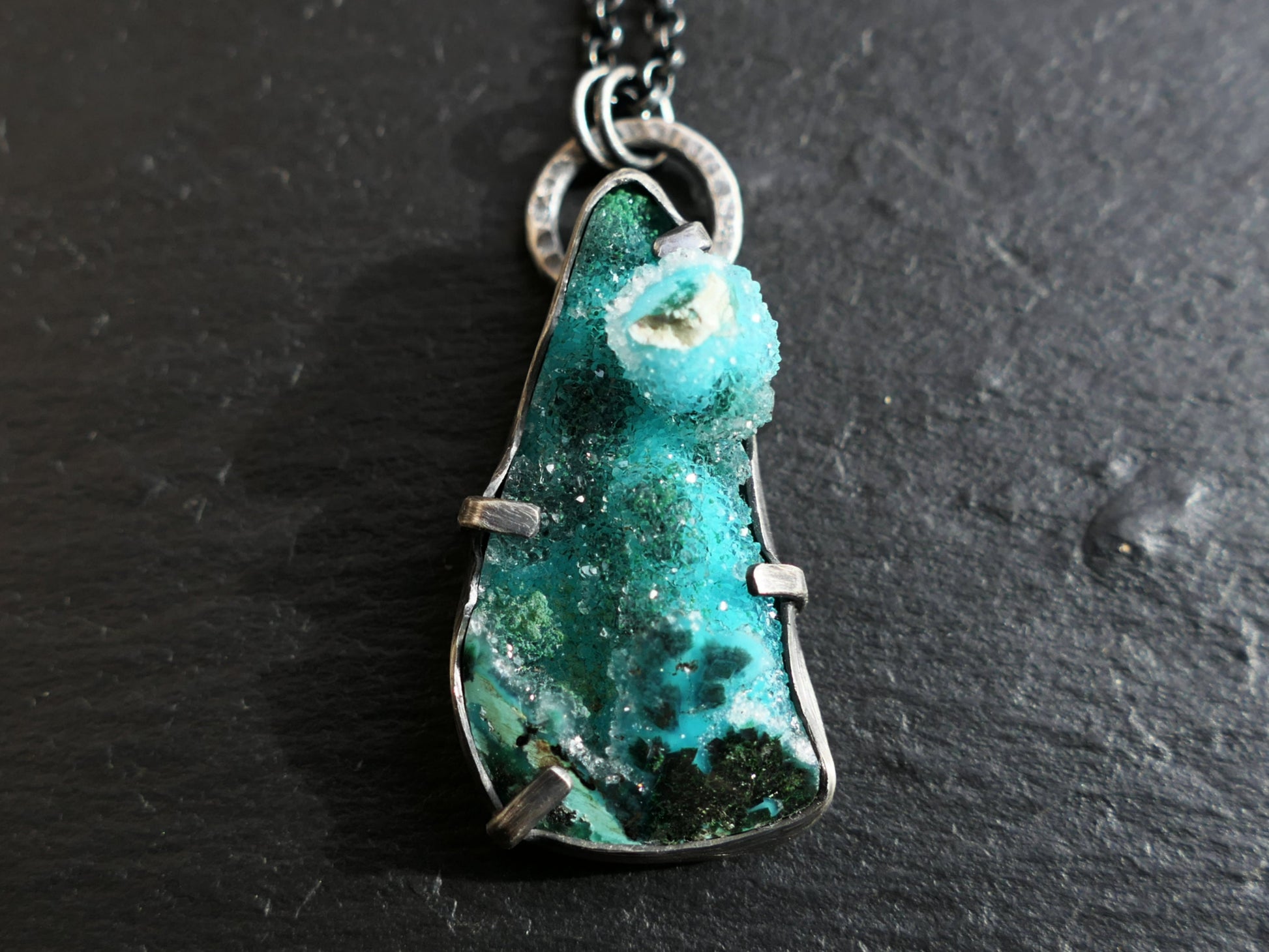 crystal chrysocolla druzy pendant