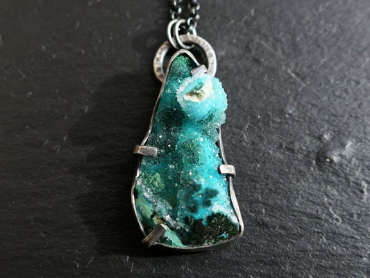 crystal chrysocolla druzy pendant