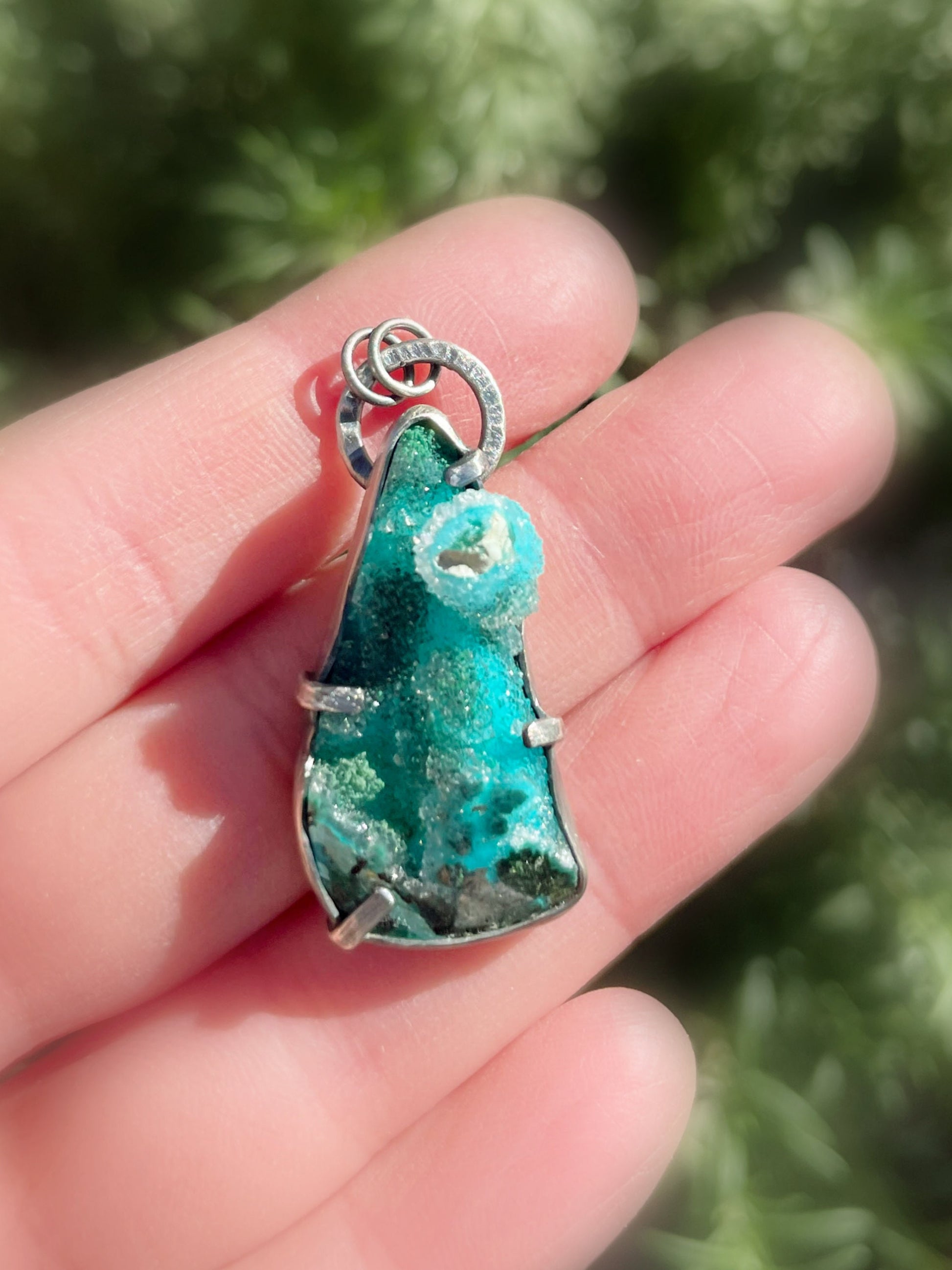 crystal chrysocolla druzy pendant