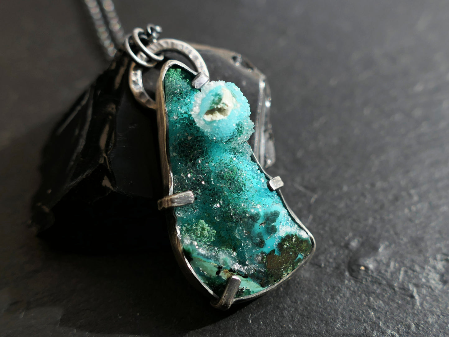 crystal chrysocolla druzy pendant